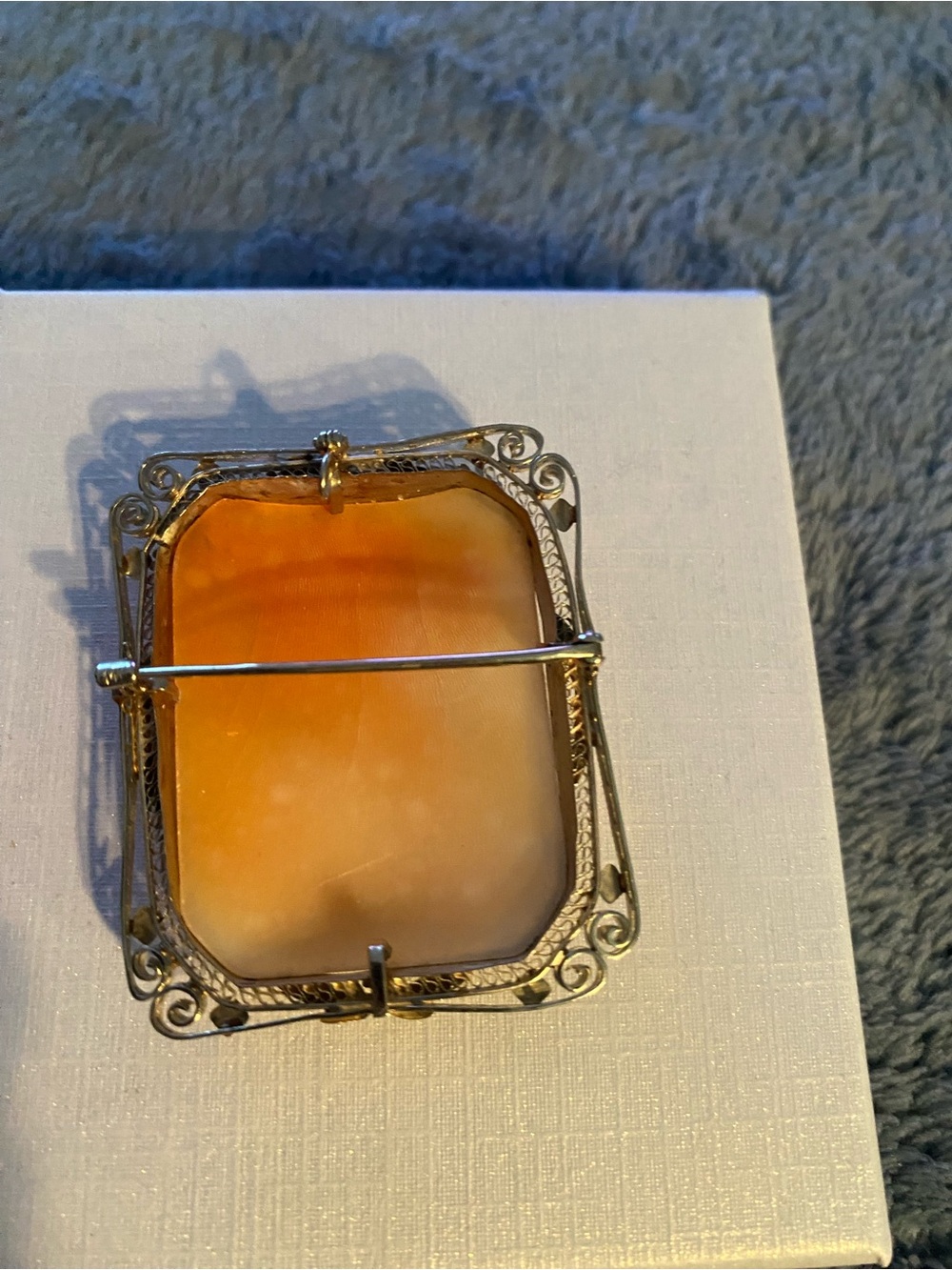 Vintage Carved Shell Cameo Brooch Pin - Cream and Warm Amber - Picture 5 of 6